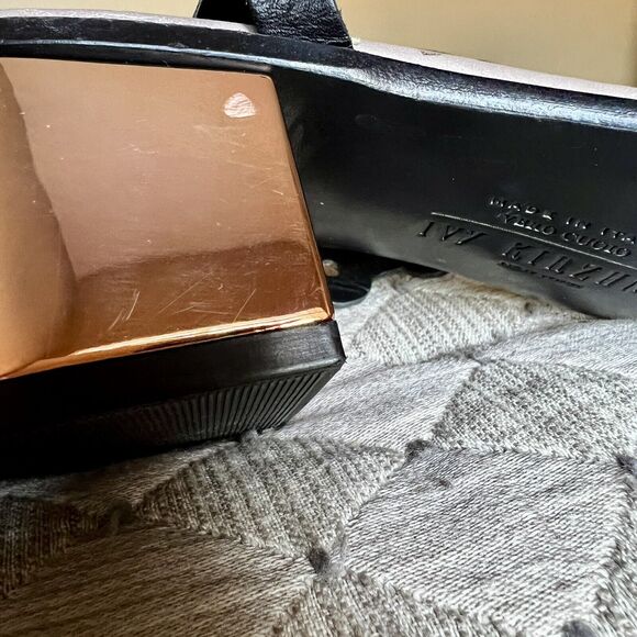 Ivy Kirzhner NY Lala Black Leather w/ Rose Gold Block Heel Sandal 38.5 US 8 - 8. - Picture 13 of 16